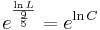 e^{\frac{\ln{L}}\frac{9}{5}}=e^{\ln{C}}\!